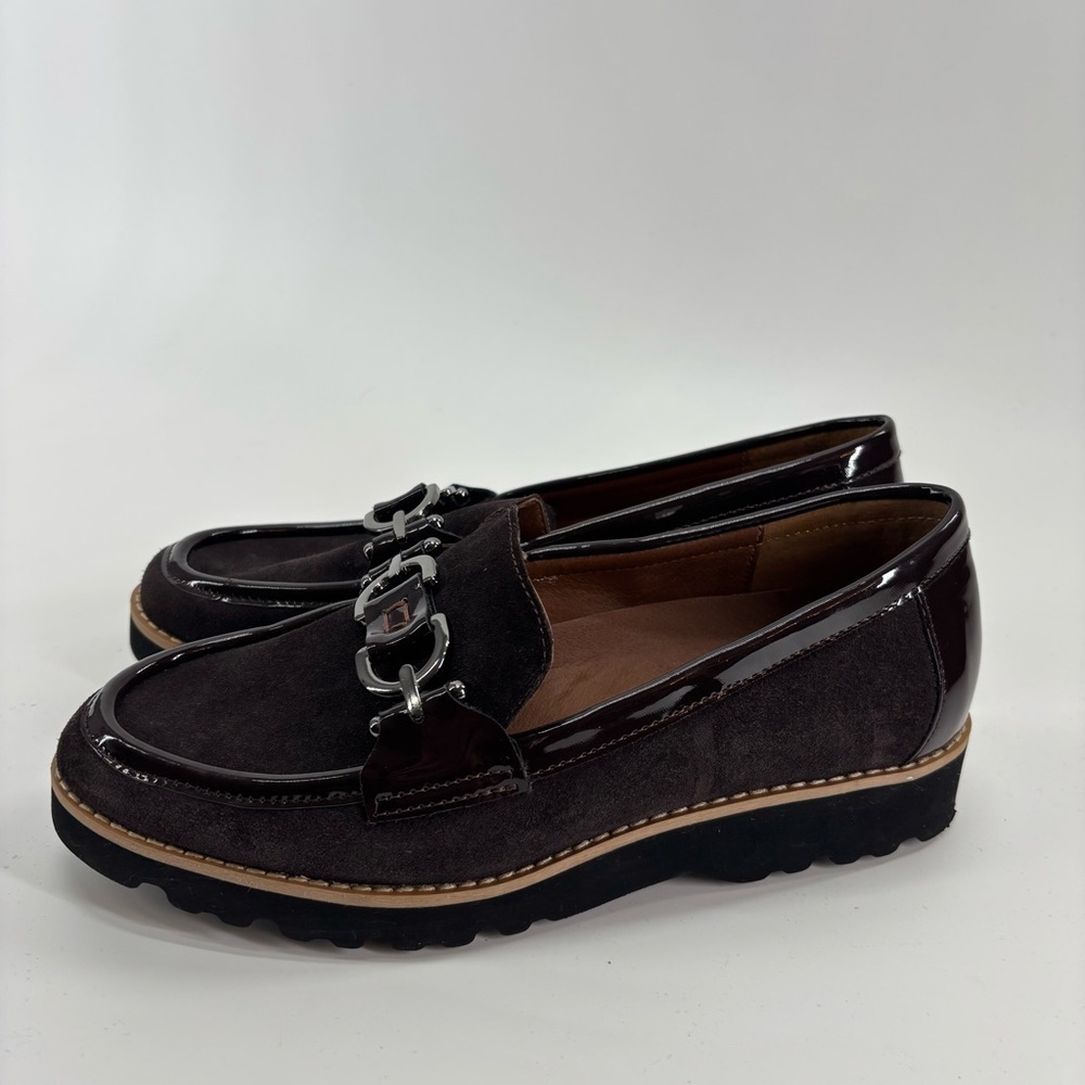 Donald Pliner Clio loafers brown suede patent leather 6.5 chunky heel 90s - Picture 4 of 12